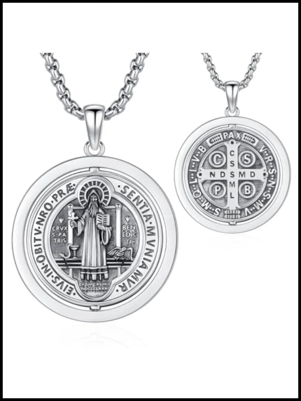 18K Gold Plated St Benedict Medal Necklace for Men Women, 925 Sterling Silver